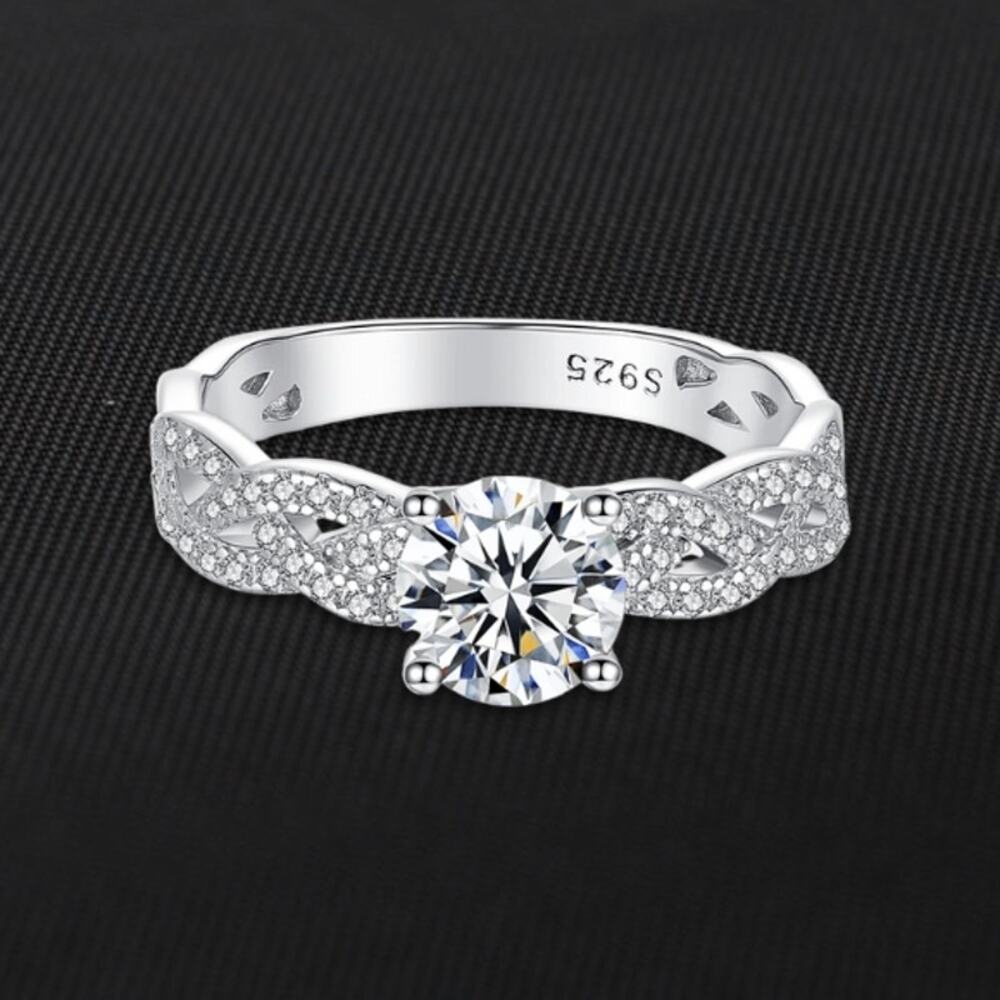 Engagement/Wedding Eternity Ring 1 Ct Moissanite 4-Claw Braided Design Silver 6